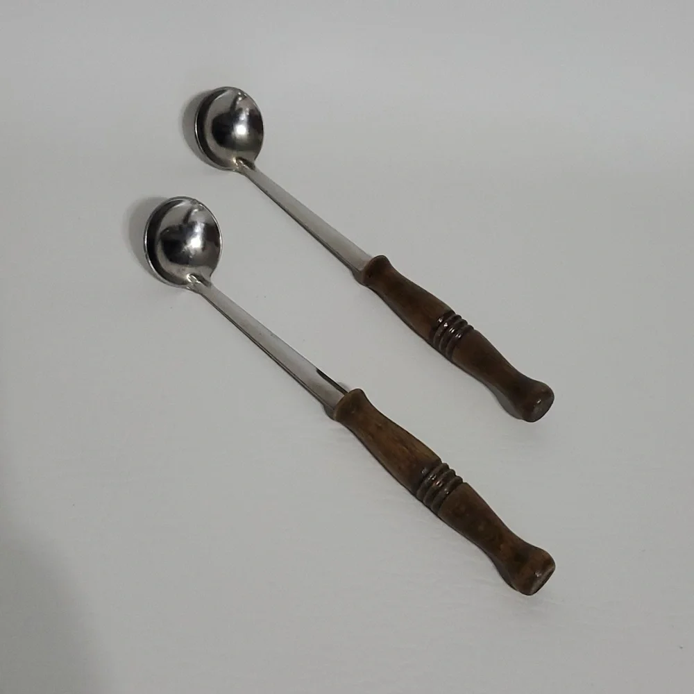 Vintage Condiment Spoons Mayo Ketchup Mustard Ladles Wood Handle Relish Server